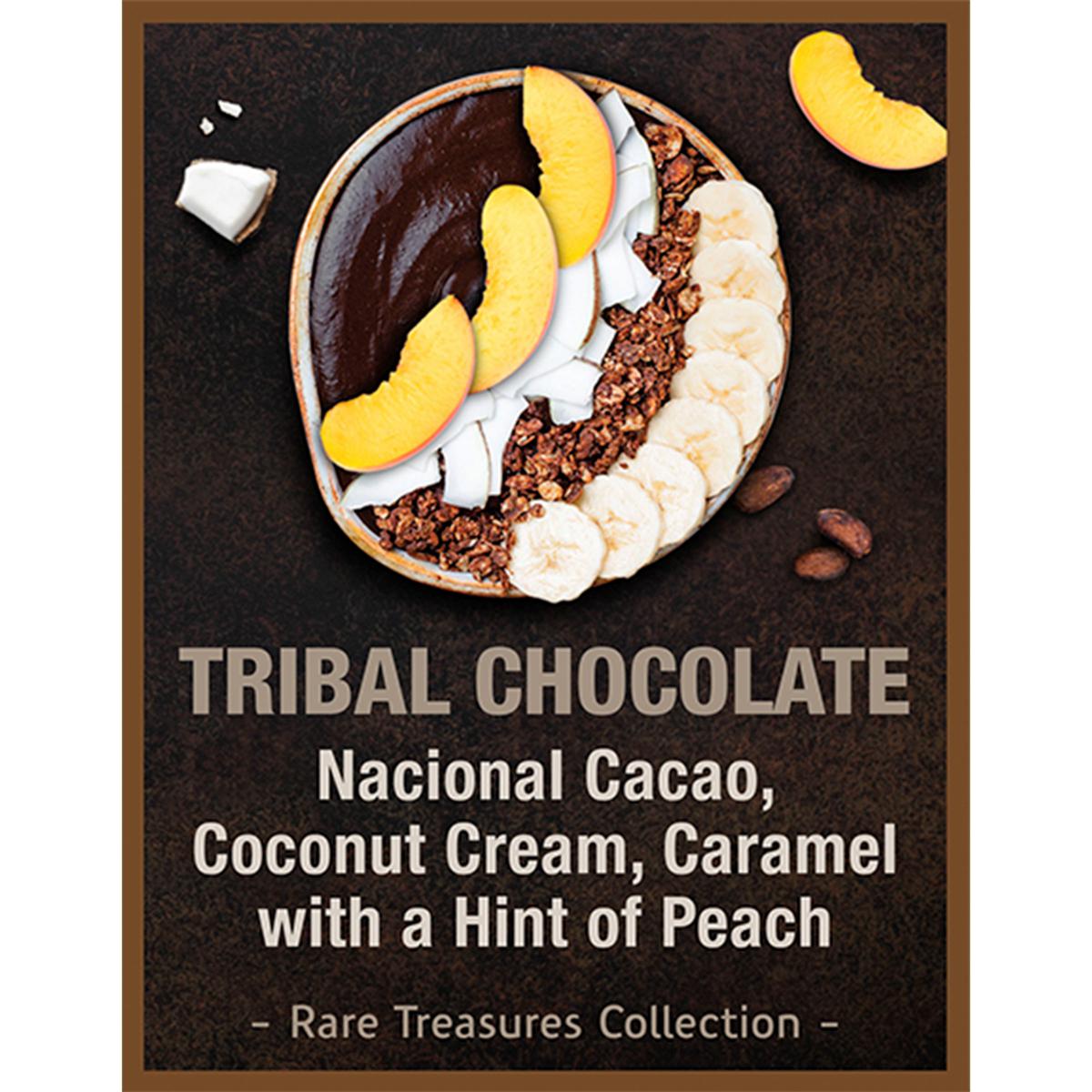 Tweak'd by Nature Tribal Chocolate scen profile; Nacional Cacao, Coconut Cream, Caramel with a hint of Peach.