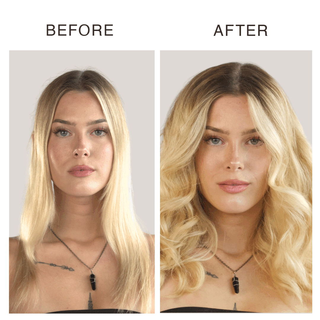 Before and after 2XL Fiber Lift & Style Volumizing Foam
